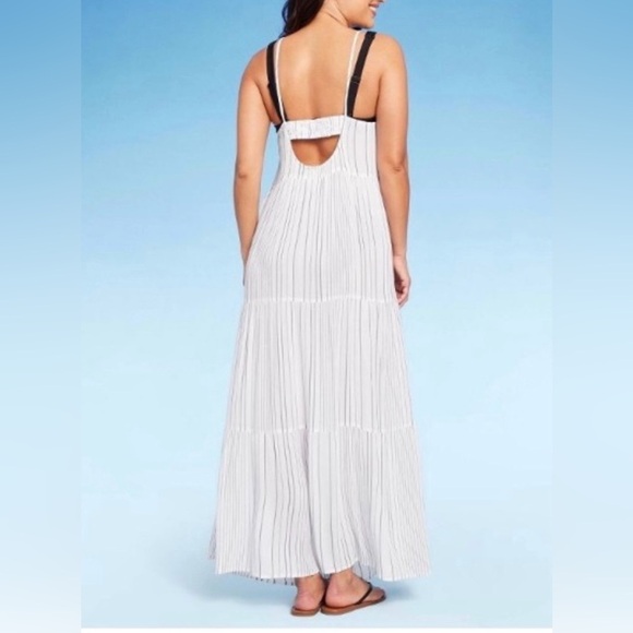 KONA SOL tiered maxi striped dress adjustable spaghetti straps beach NEW size XL - Picture 2 of 12